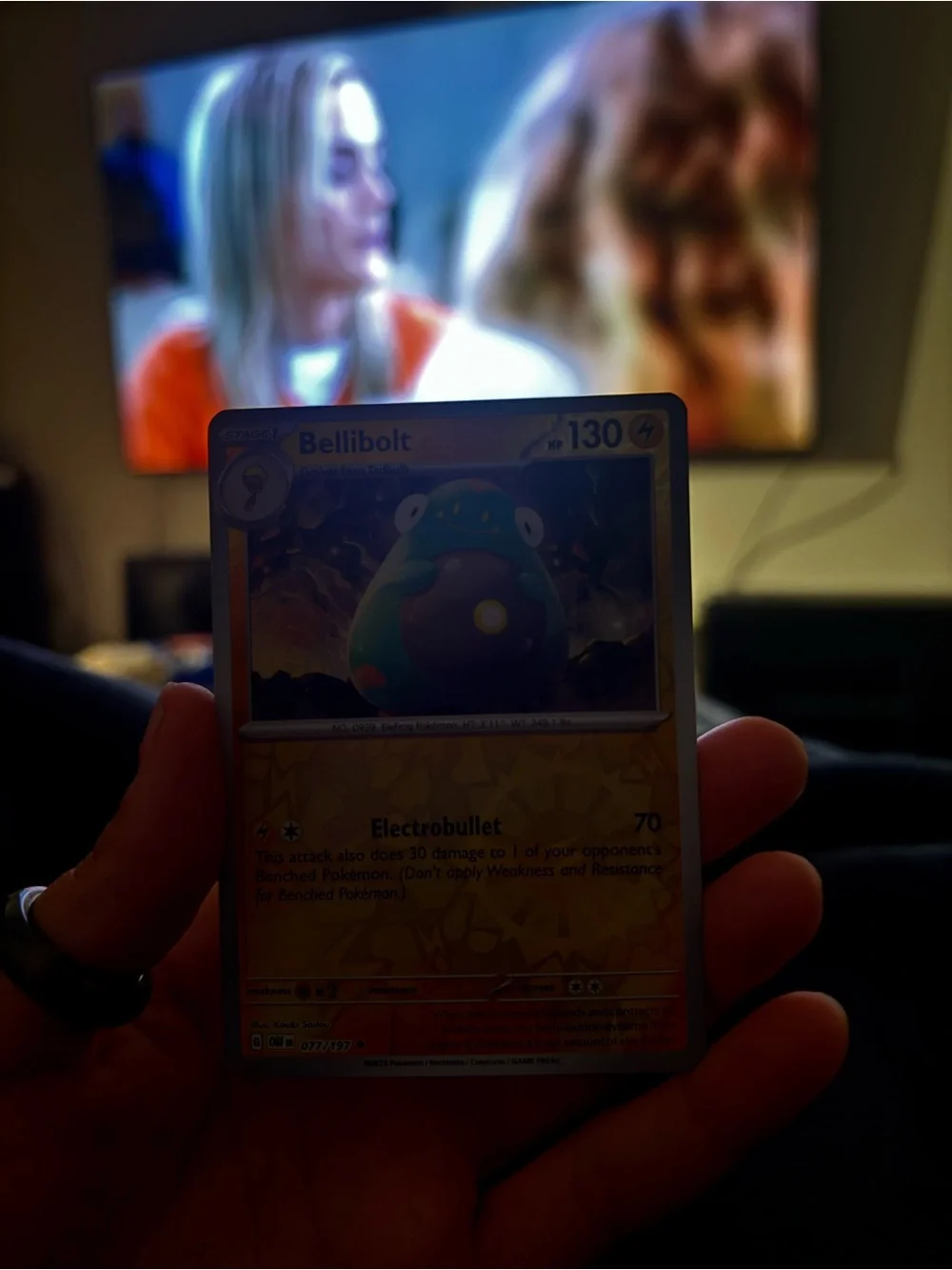 Pokemon Bellibolt Holo Trading Card - Blue, Yellow, Green